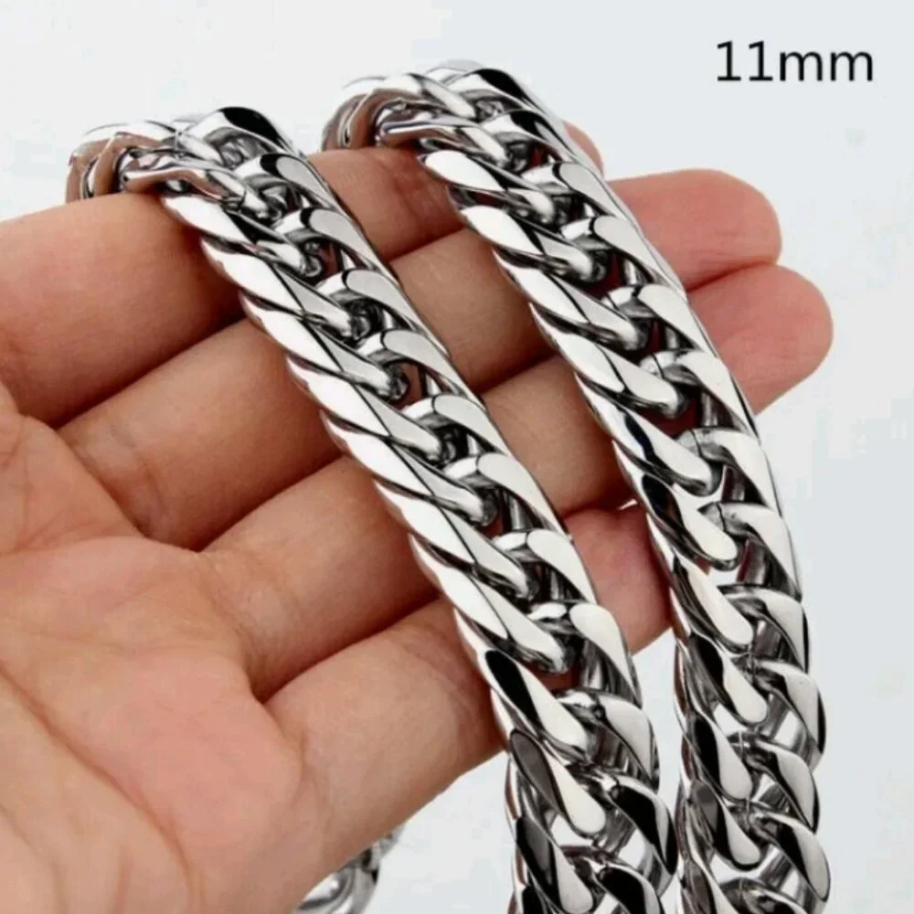 New Silver Plated Thick Heavy Stainless Steel Miami Cuban Link Chain Necklace
